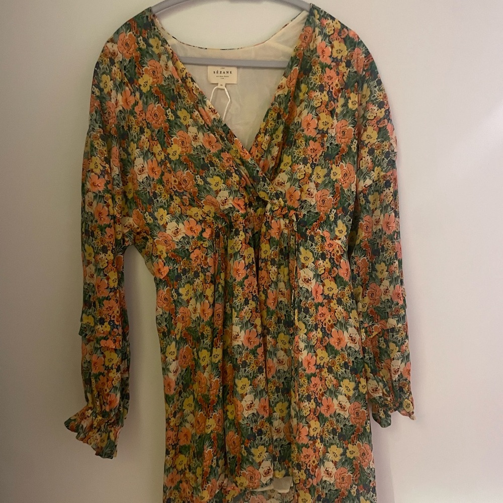 Sezane Orange Brown Tie Front Blouse Dress